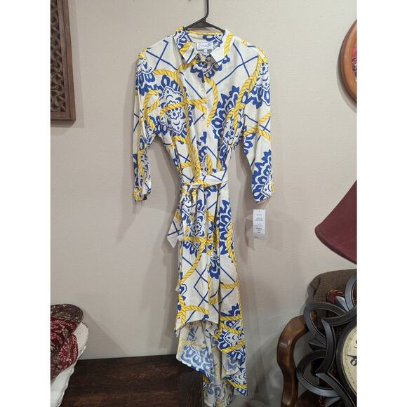 Beautiful high low nautical linen cotton blend dress w/mother of pearl buttons - Picture 1 of 9